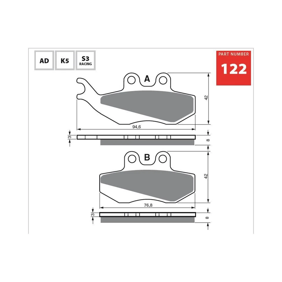 Pastillas de freno delanteras y traseras sinterizadas GOLDfren Gas Gas Pampera 125/450 '05-06 Foto 2 de 4