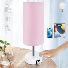 Lamp with USB port, touch control with 3 brightness levels, round pink cover