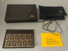 NEW VINTAGE RARE FENDI Brown Leather Coated Canvas Logo Card Holder W/case  Bag