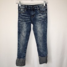 Traffic Jeans Girls Size 12 Acid Wash Cuffed Skinny Jeans Skinny Whiskers k66