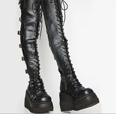 Details about Punk Gothic Military Knight Women's Leather Round Toe Lace Up Knee High Boots Details about Punk Gothic Military Knight Women's Leather Round Toe Lace Up Knee High Boots