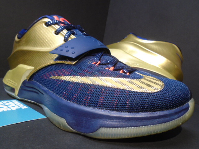 NIKE KEVIN DURANT KD VII PREMIUM OLYMPIC GOLD MEDAL NAVY RED