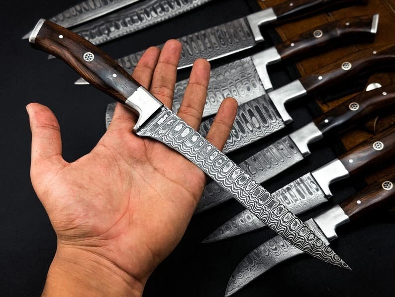 Custom Made Damascus Chef Knife Set Kitchen Cutlery -Hand Forged Damascus+Sheath - Image 4 of 4