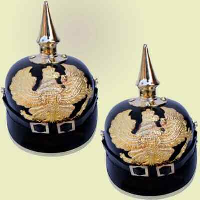 2er Set WW I&II Leather German Helmet Brass Screw Spike Pickelhaube Armor FR