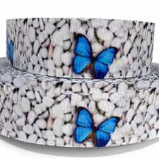 GROSGRAIN RIBBON 5/8",7/8",1.5", 3" Butterflies Blue Butterfly Printed