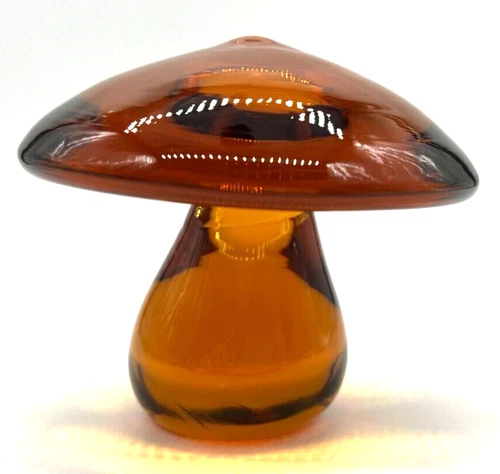 RARE Vintage AMBER BLENKO Glass Shiitake Mushroom Large Paperweight MCM