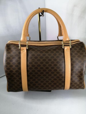 CELINE Macadam Mini Travel Hand Boston Bag Purse Brown PVC Leather