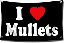 I Love Mullets Flag I Heart 3x5 Ft Funny Decoration Banner... 