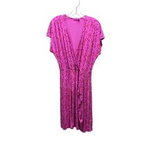 Fresh Produce Printed Faux Wrap Surplice Dress Short Sleeve Pink Size Medium