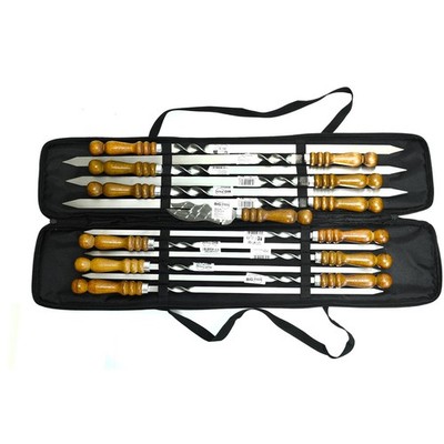 Set 12 Schaschlikspießen Tasche Grillspieße Edelstahl Fleischspieße BBQ Spieße