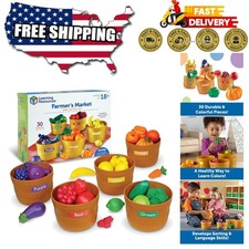 Farmer's Market Color Sorting Set - 25 Realistic Play Food Pieces for Toddlers