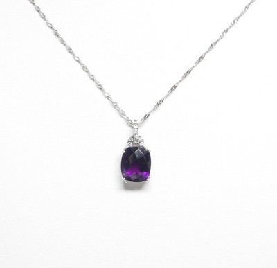 Kissenschliff natürlicher Amethyst & CZ Sterlingsilber Anhänger mit 18'' Ster Kabel Kette