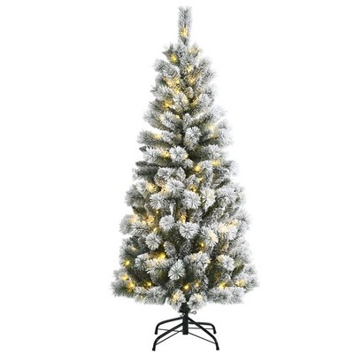 5 FT Flocked Christmas Tree, Artificial Decoration Tree with 161 PVC Branch T...