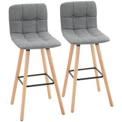 Barhocker 2er Set grau Stoff Tresenhöhe geknöpft 97,5 cm H Holz gepolstert