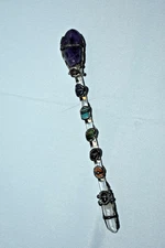 6" Vintage 1990's Natural Crystal, Raw Amethyst and Assorted Stones Healing Wand