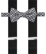 Alfani Mens Fencing Gingham Bow Medium Suspenders, Black, One Size