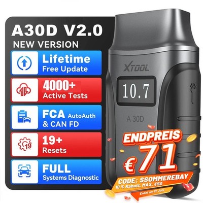 XTOOL A30D V2.0 BT Kabellos Auto KFZ OBD2 Diagnosegerät Scanner ALLE SYSTEM