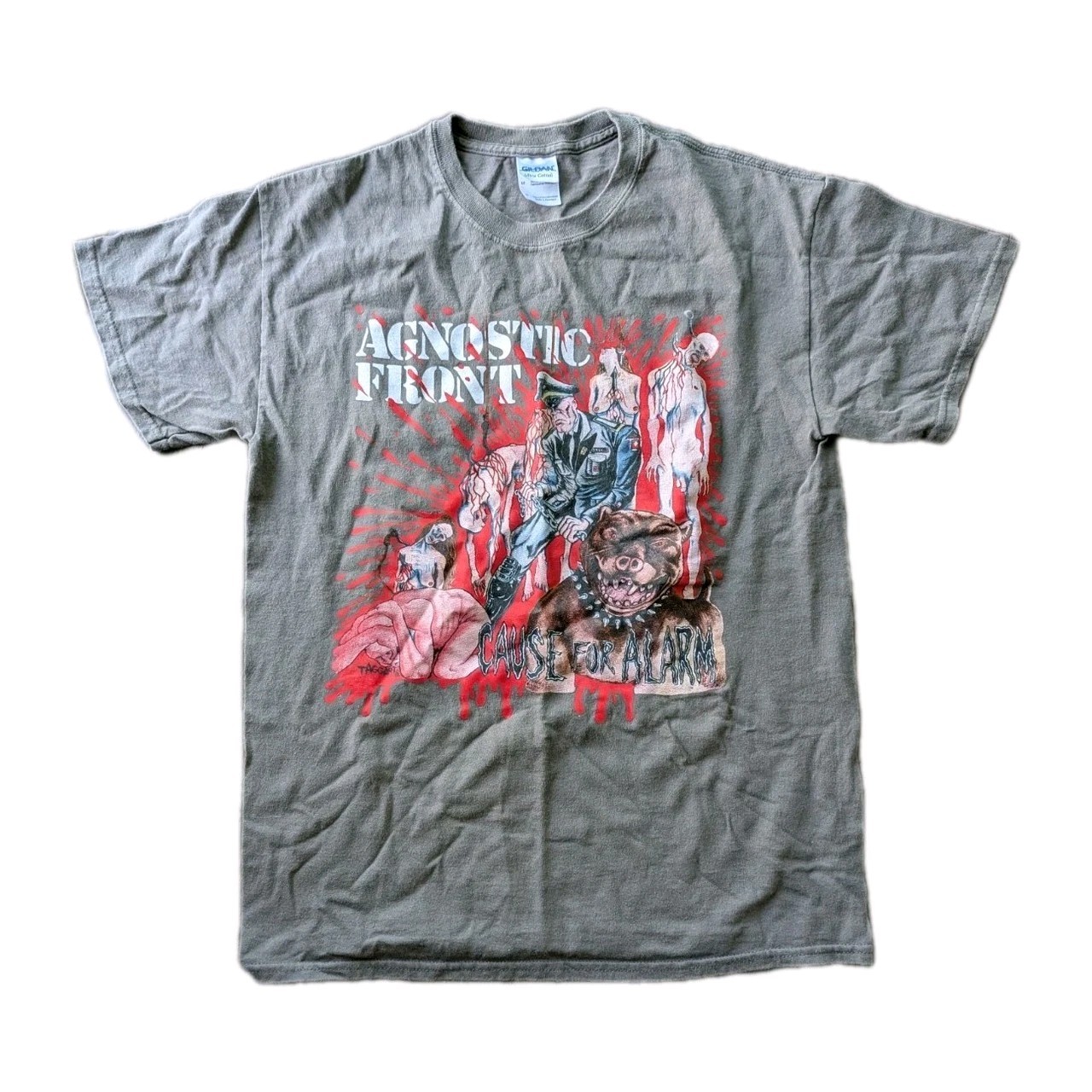Gray Agnostic Front “Cause for Alarm” Vintage Band Tee Men’s Large Used NYHC