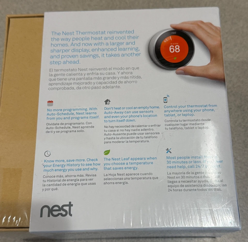 SEALED Nest 3rd Generation Learning Thermostat T3007ES Stainless Steel - Image 4 of 4