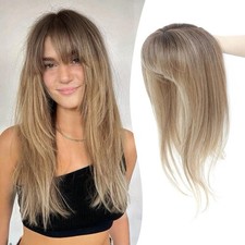 Blonde Dark Roots w/ Bangs Long Straight 18in Women Premium Hair Topper