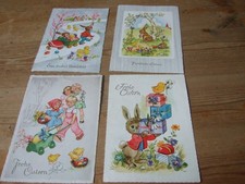4 AK Postkarten = Ostern =  mit Hasen, Kindern  + Küken, aus der BRD