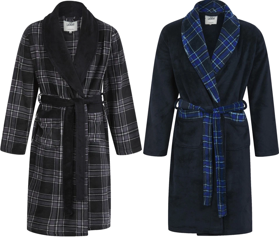 TOKYO LAUNDRY Mens Thick Super Soft Fleece Shawl Collar Bathrobe Robe Belted Pockets M-XL