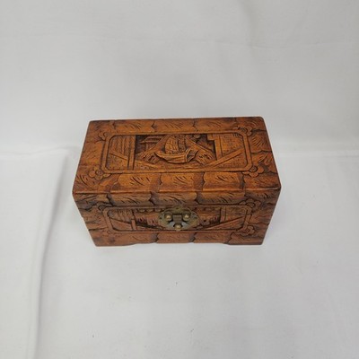 Vintage Hand Carved Wooden Camphor Box MCM boat landscape | eBay