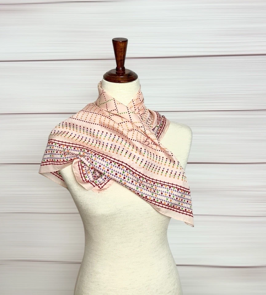 Liz Claiborne Silk Scarf Vintage Peach Polka Dot Hand Rolled Japan 26x26 inches - Image 3 of 4