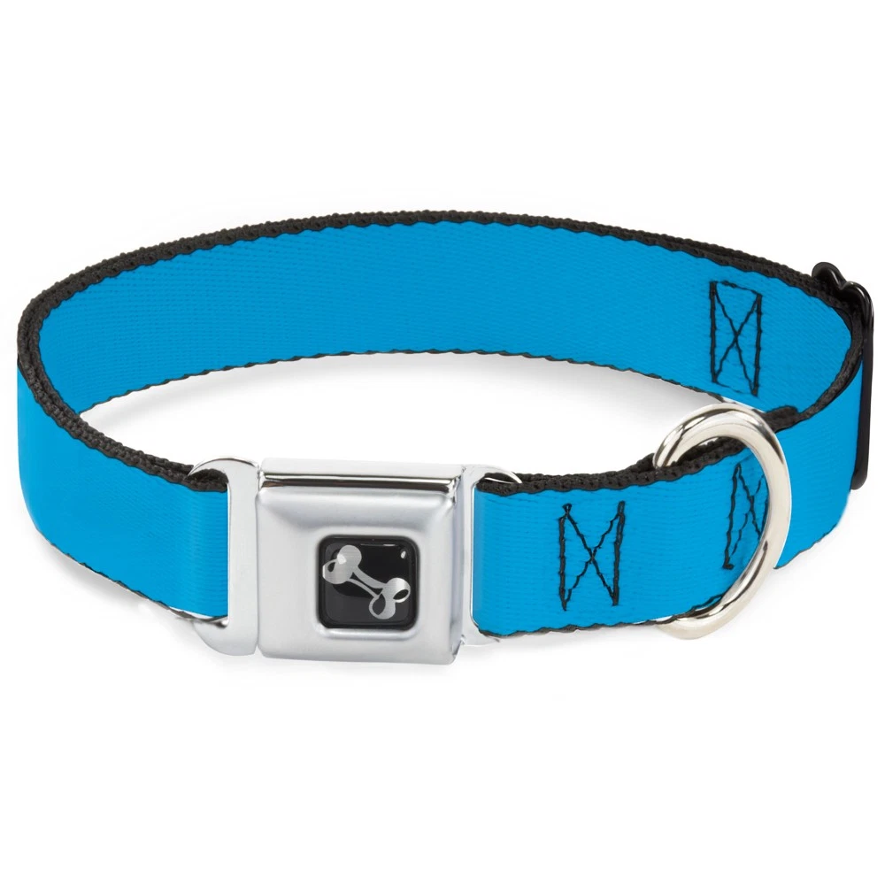 Dog Collar Bone Neon Blue WIDE-Medium 16-23"