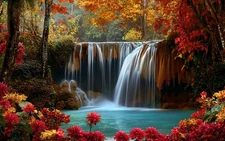 Forest Waterfall Landscape Canvas Home Decor Picture Wall Art Prints Painting