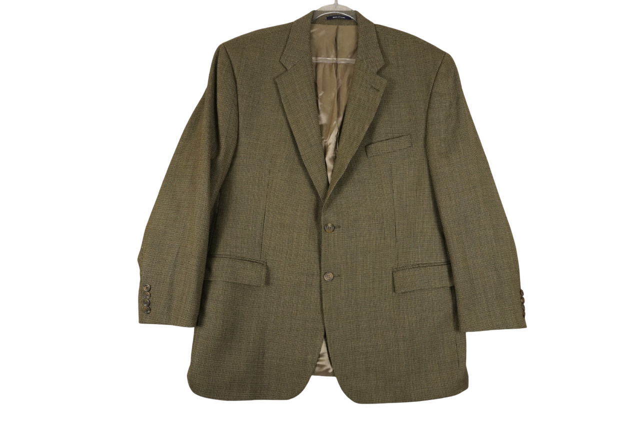VTG 90s Chaps Ralph Lauren Mens 46R 100percent Wool Houndstooth Sport Coat Blazer Tan
