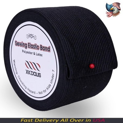 2-inch Black Knit Elastic Spool Wide Heavy Stretch Elastic Band 7 Yards