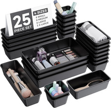 25 PCS Plastic Drawer Organizers Set, 4-Sizes Vanity and Makeup Organizer, Desk
