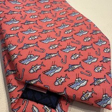 NWT Vineyard Vines 100 Silk Pink Coastal Fishing Tie - Graphic Fish  Boat 3  