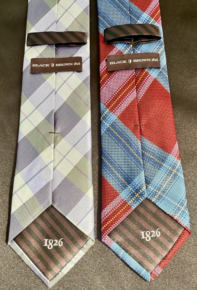 Corbatas negras y marrones 1826 para hombre 100 % seda corbatas diseñador lote de 2 cuadros Foto 4 de 4