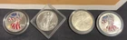 1992, 1999 (2) & 2002 $1 AMERICAN SILVER EAGLE 1 oz 4 COIN LOT WITH CAPSULES