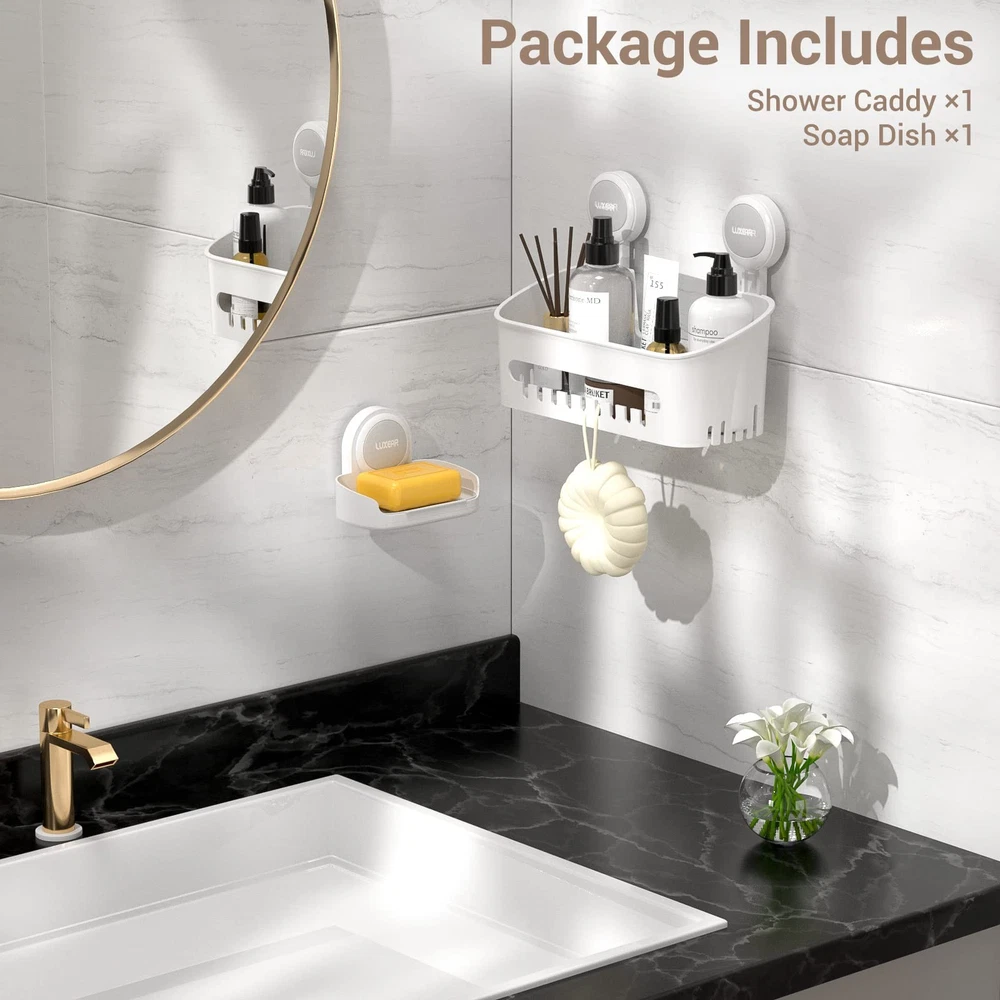 Shower Caddy Suction Cup 2 Pack Suction Shower Basket + Soap Dish Holder NO-D...
