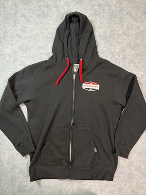 Honda Factory Effex Hoodie Sweatshirt Mens L Black Full Zip Fleece Logo Graphic
