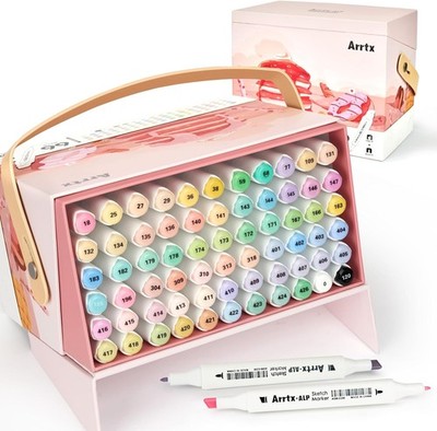 Arrtx Alcohol Markers ALP 66 Pastel Colors,Chisel and Fine Tip Art Markers