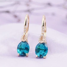 Blue Topaz Teardrop Earrings Moissanite Earrings Gold Plated 925 Silver Earrings