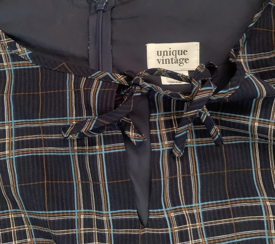 Unique Vintage 1950s navy and gold plaidBaltimore Swing Dress 2X/18 - Image 4 of 4