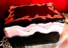 Hand-Crafted Art Pottery Slab Sculpture 1992 Trinket Box Black Pink Folk OOAK