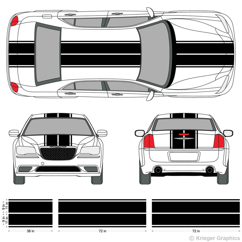 Виниловые наклейки с двойными полосками 3M для Chrysler 300 - Изображение 2 из 4