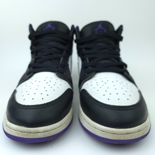 Jordan 1 Mid 7Y (GS) Dark Iris Black White Purple Sneaker Shoes 554725-095 - Picture 3 of 13