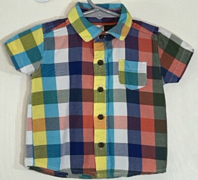 Carter's Baby Boy 3M Shirt Short Sleeve Button Down Colored Checks Collared EUC