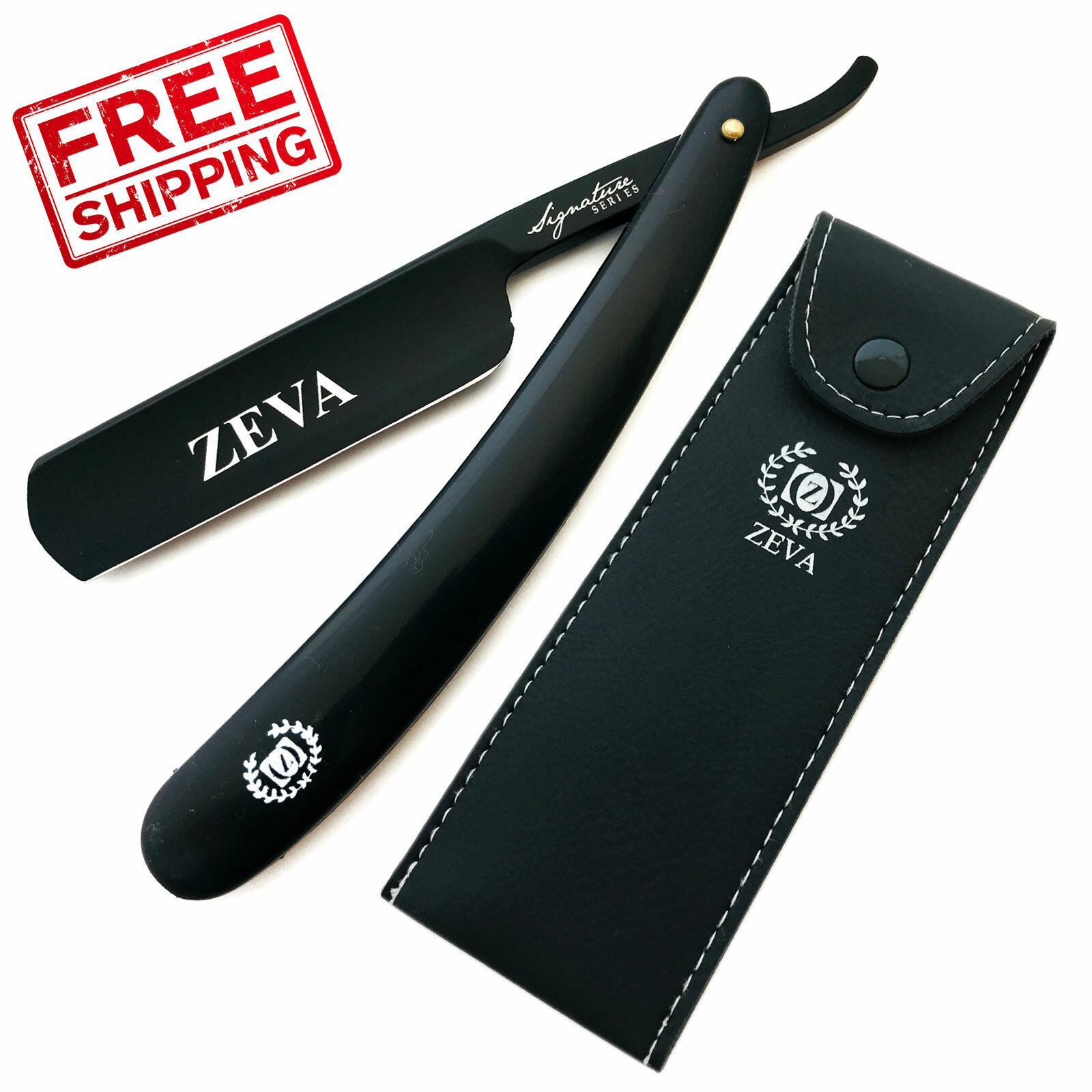 NEW ALL BLACK CARBON STEEL SHAVE READY MEN STRAIGHT SHAVING RAZOR ...