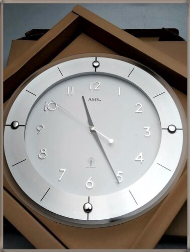 Bezprzewodowy zegar ścienny AMS 5850 klasyczny 31cm zegar ścienny srebrny proste fasetowane szkło - Zdjęcie 1 z 4