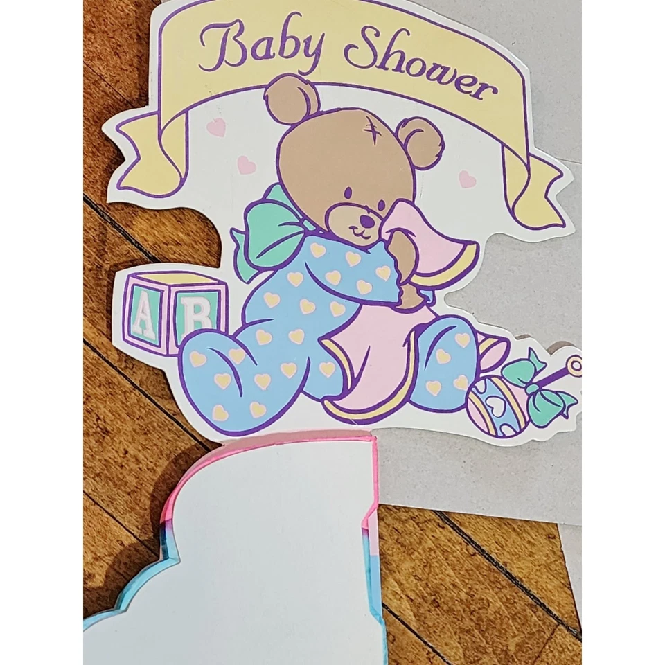Lote de 4 piezas vintage de baby shower oso de peluche de panal centro de mesa cigüeña y pancartas Foto 3 de 4