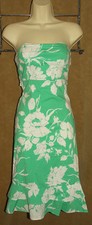 ELEVENSES by Anthropologie - Green & Wh Floral - Strapless COTTON Sun DRESS sz 2