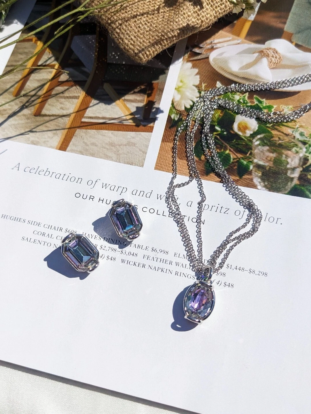 Ensemble de bijoux Dior collier boucles d'oreilles ton argent quartz mystique clip de piste neuf avec étiquette